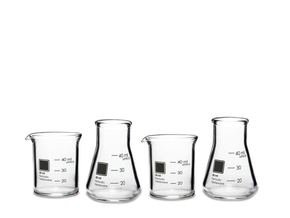 Periodic Tableware laboratory beaker shot glasses with 40 ml marks for precise pours