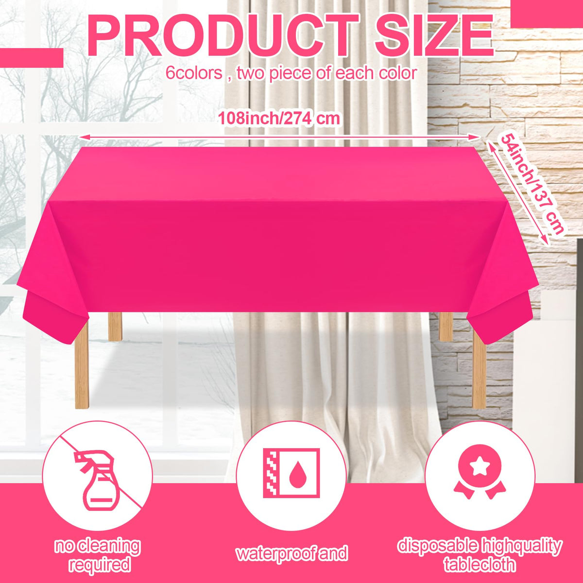Peryiter neon tablecloth dark pink enhances birthday decor and tidy cleanup