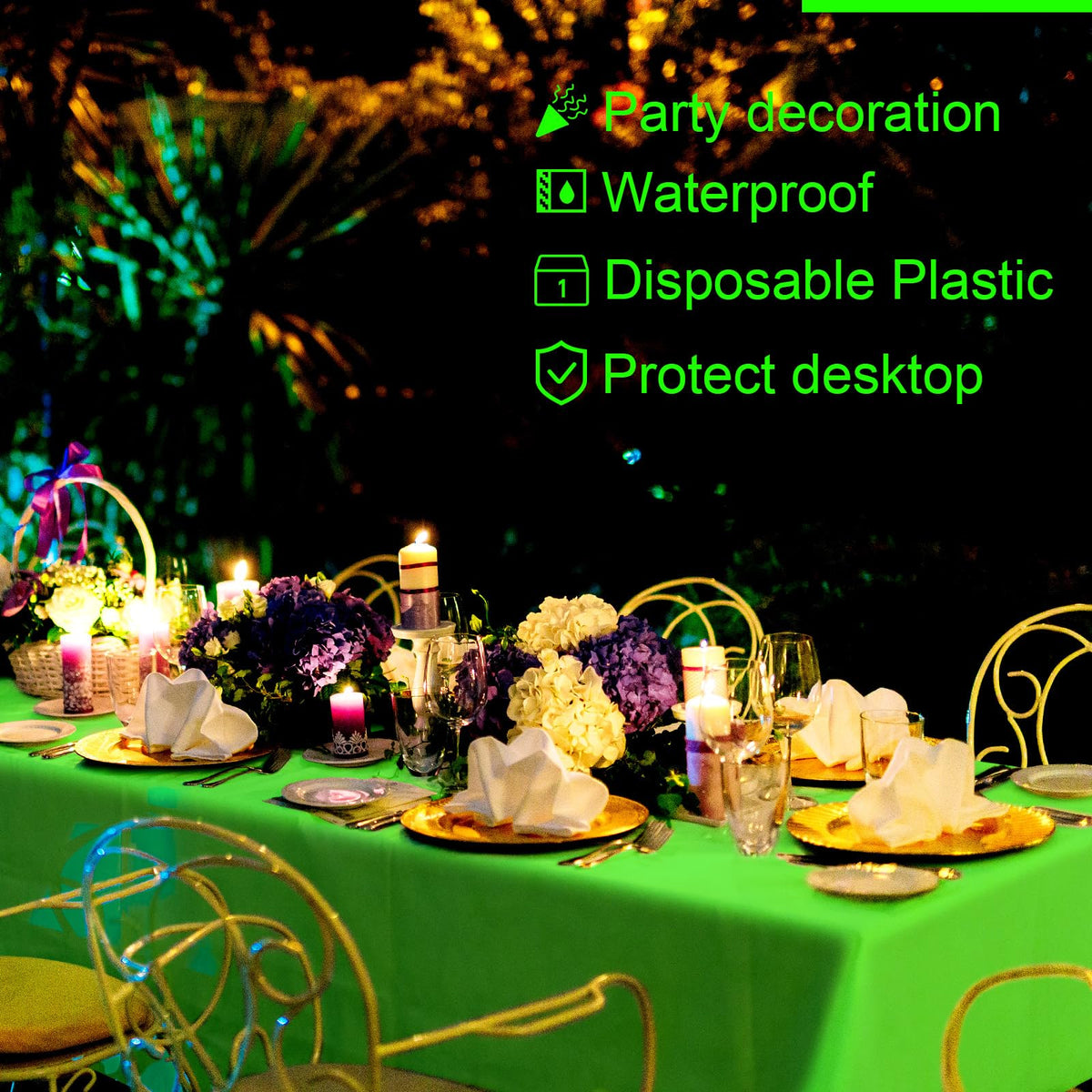 Peryiter neon birthday tablecloth — ready for party table decor.