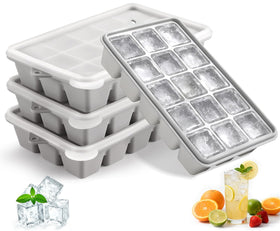 PET Hous silicone ice tray with lid gray 4-pack for organized freezing.