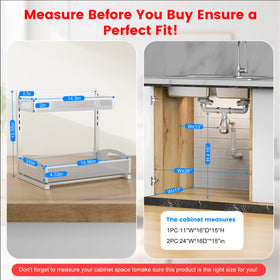 Petiza under-sink organizer with 5-level adjustment for tall items.