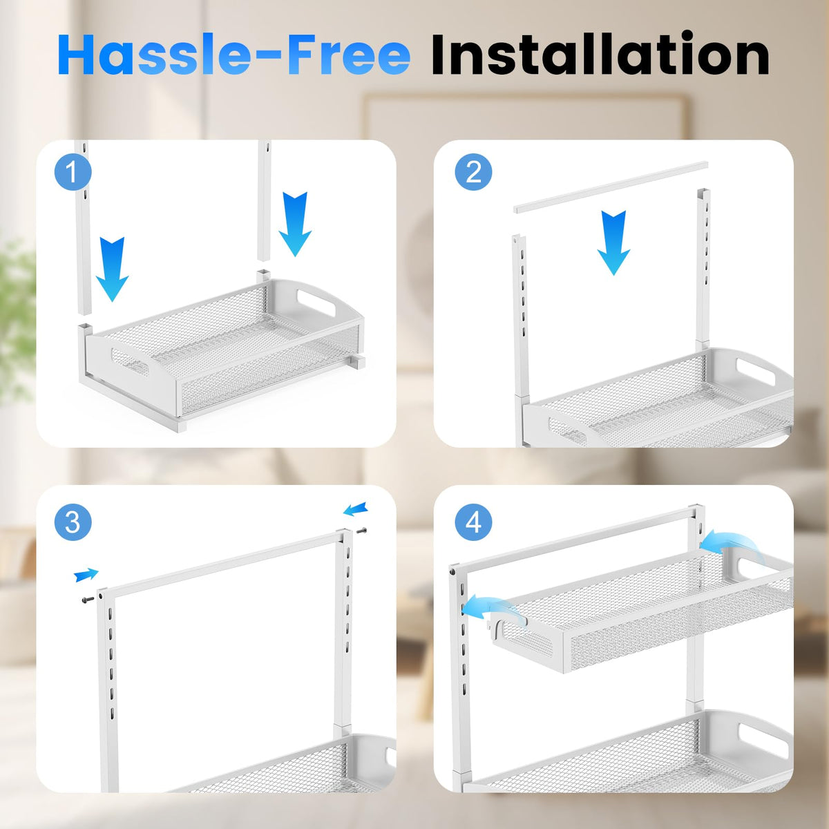 Versatile Petiza under-sink organizer suitable for pantry, vanity, kitchen, and bath.