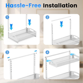 Versatile Petiza under-sink organizer suitable for pantry, vanity, kitchen, and bath.
