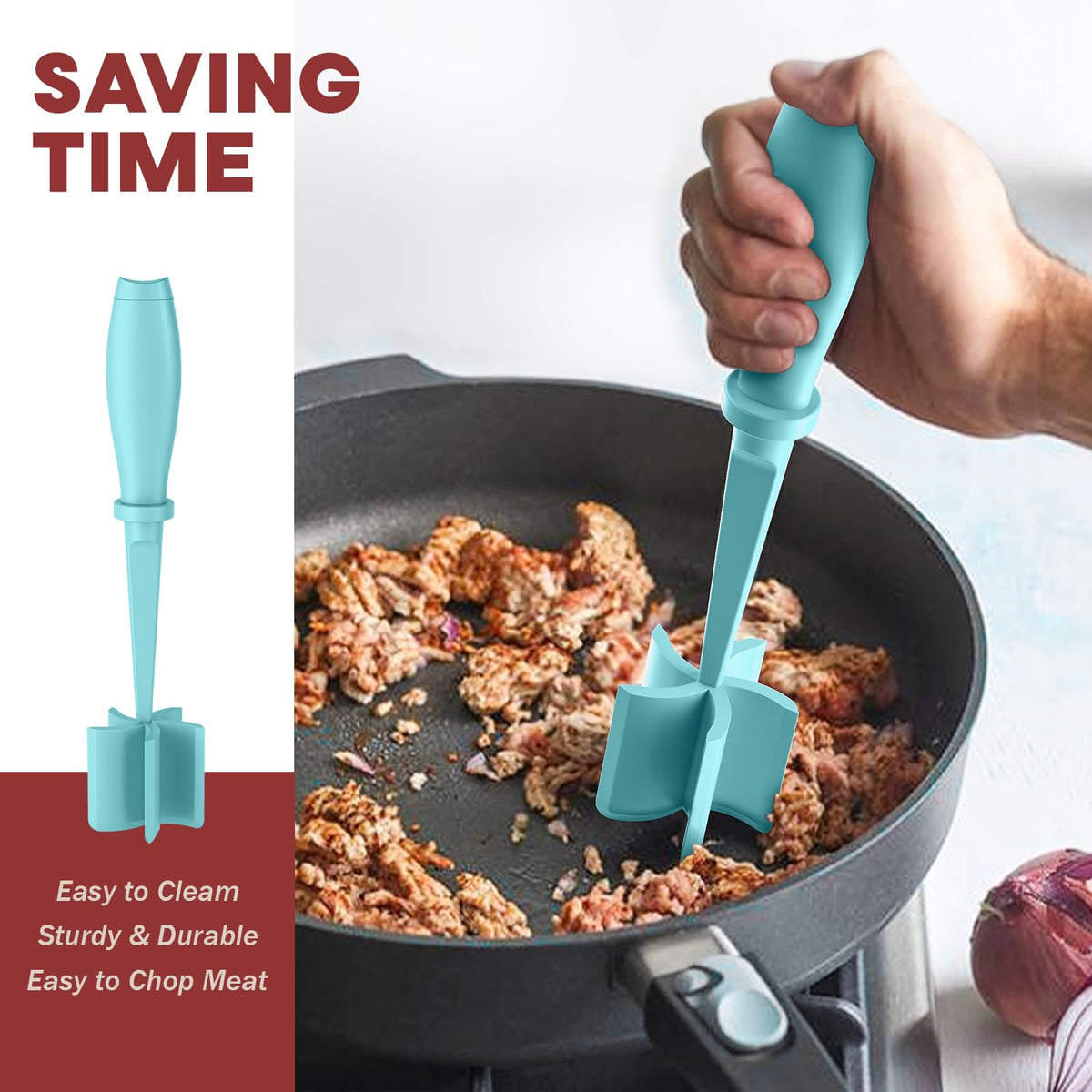 PGYARD Ground Meat Masher handles beef and turkey efficiently during cooking