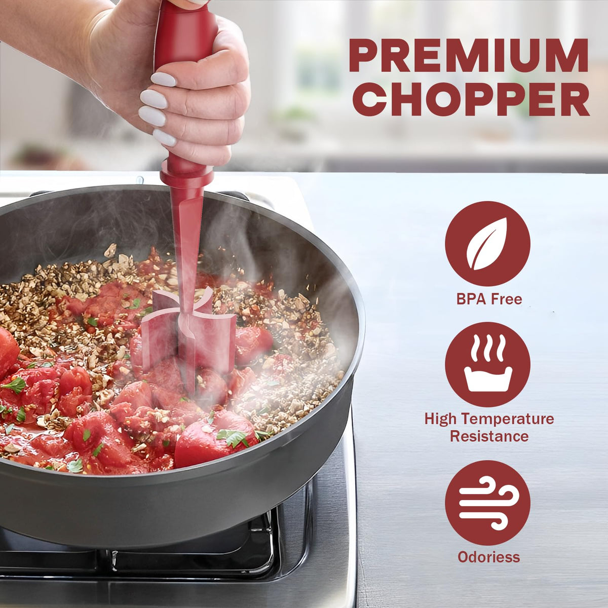 PGYARD heat-resistant chopper tolerates up to 447F for versatile cooking