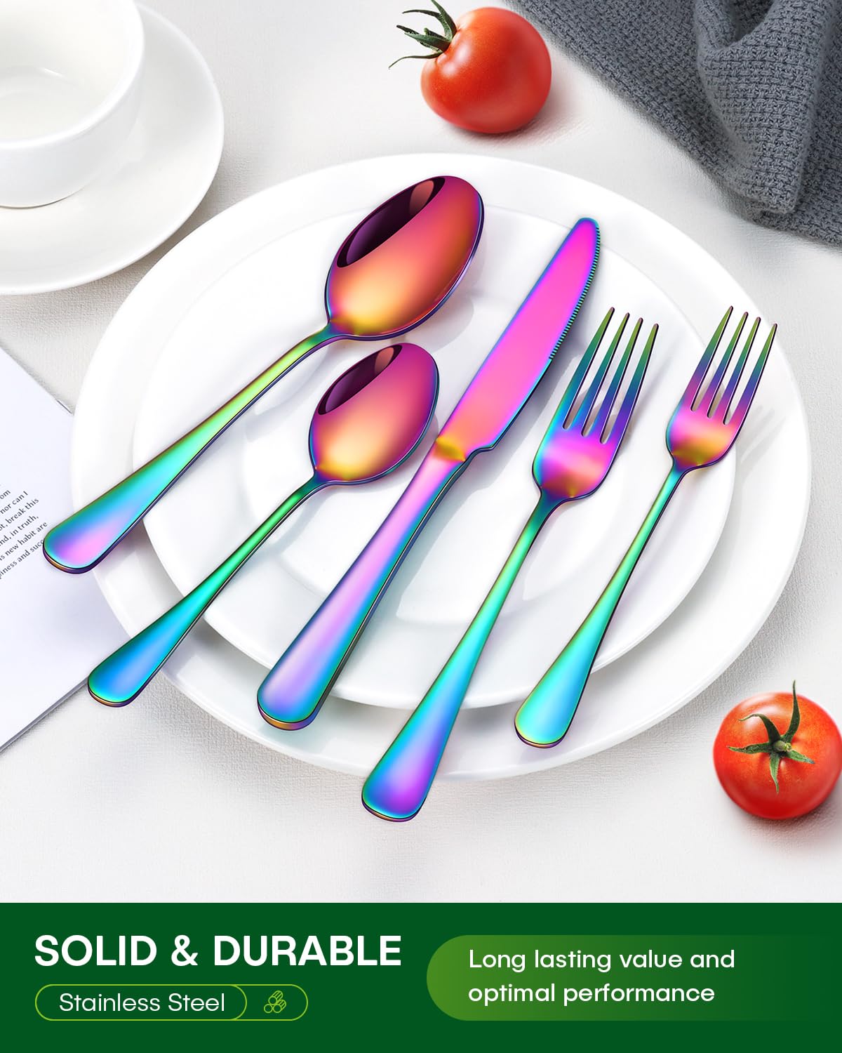 PHILIPALA rainbow silverware dishwasher-safe stainless steel for easy cleaning.