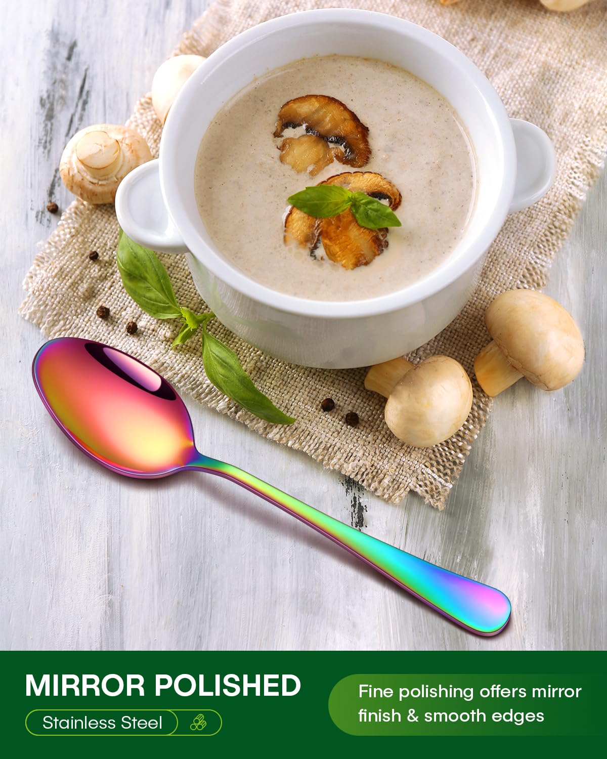 PHILIPALA rainbow silverware tea spoons, perfect for stirring hot beverages.