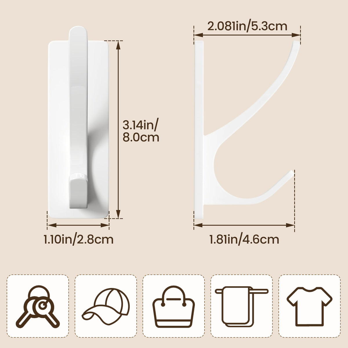 Pickpiff dual-hook design maximizes storage for utensils and hats in a kitchen.