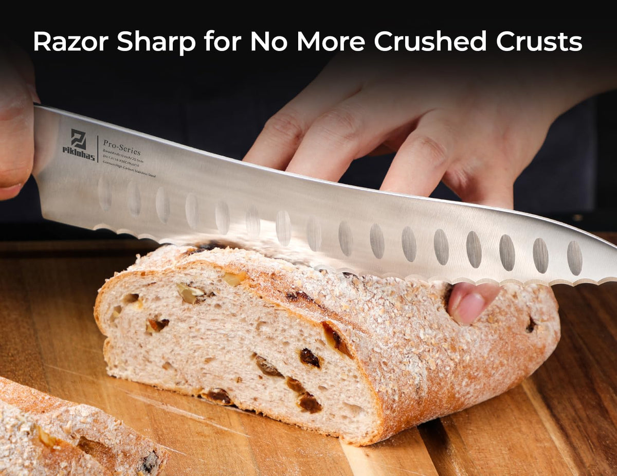 Piklohas sourdough-cutting knife in action during homemade loaf prep.