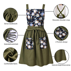 Pinknoke Olive-green apron pockets close-up showing two practical pockets.