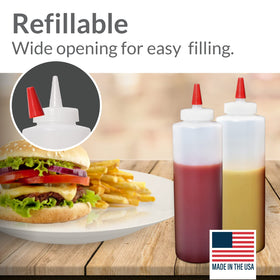 Pinnacle Mercantile refillable 16 oz bottles help reduce waste and simplify ingredient rotation.