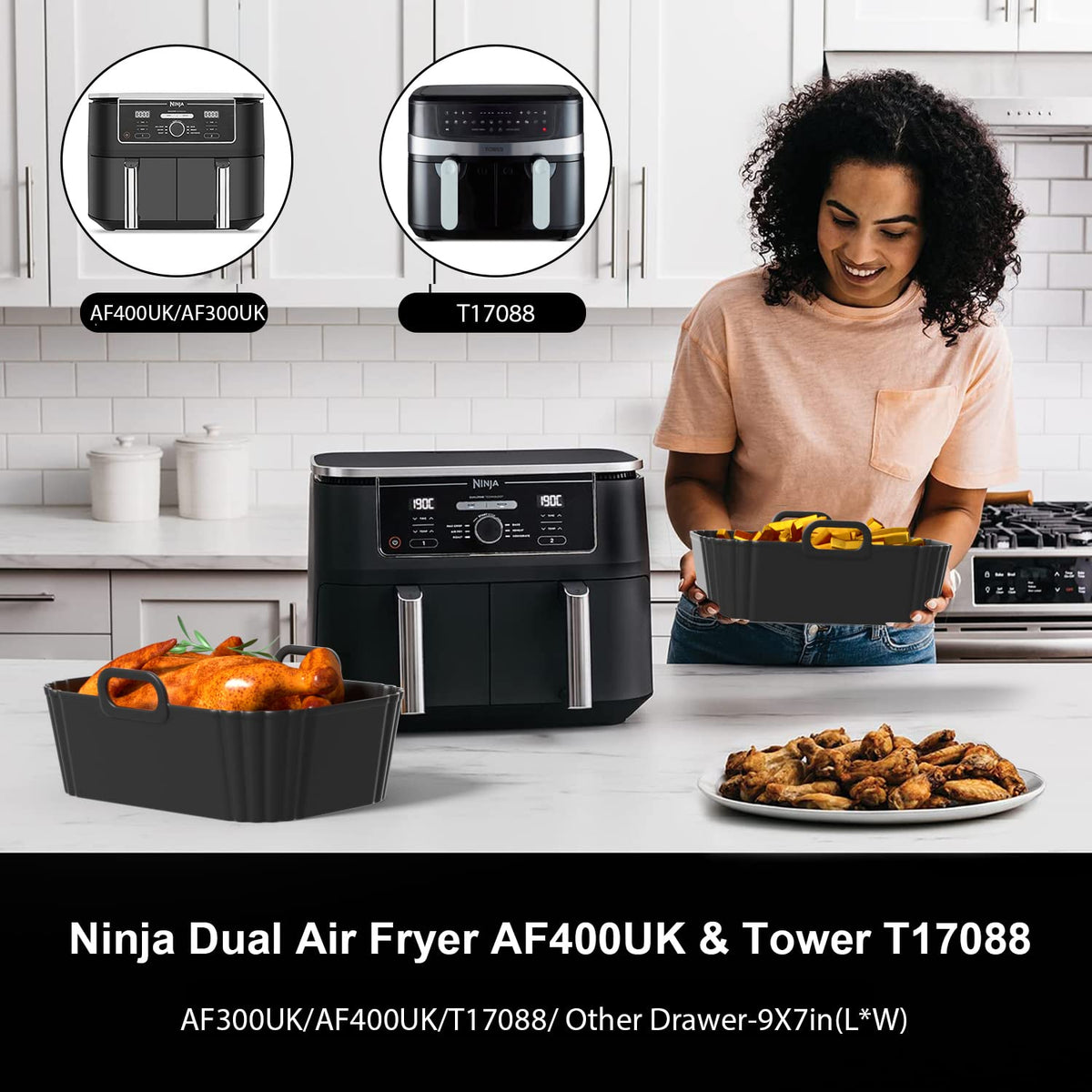 PINTAUR silicone liner for Ninja AF451UK minimizes fat contact while cooking