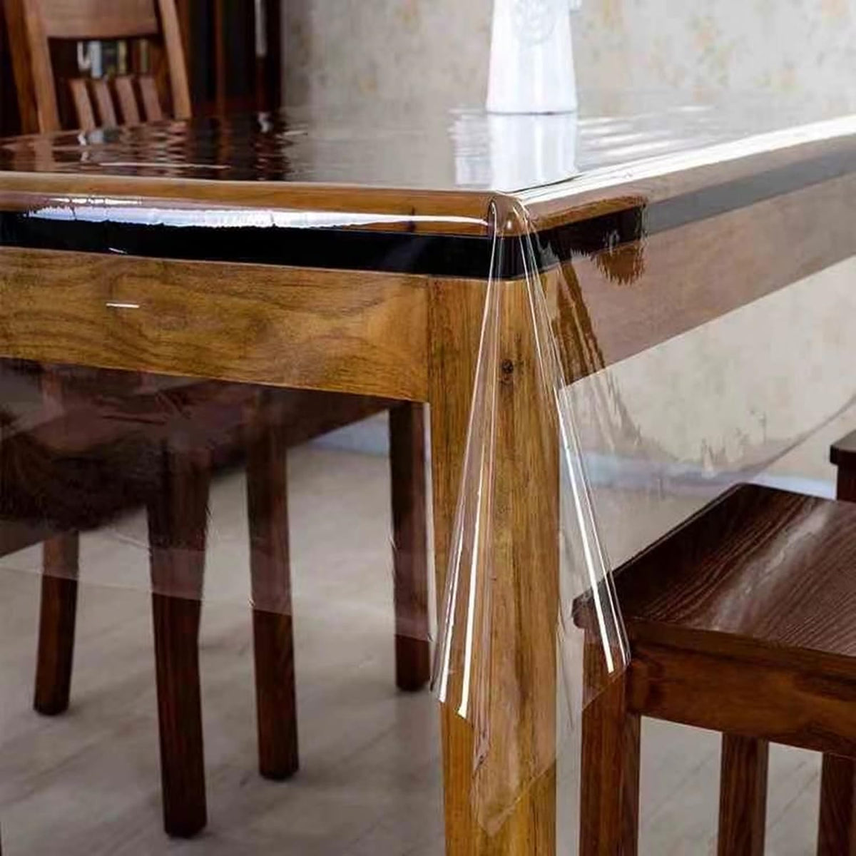 Pioggia clear tablecloth protector front view, durable waterproof surface for meals
