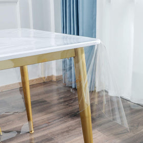 Pioggia clear tablecloth protector waterproof closeup shows easy spill cleanup