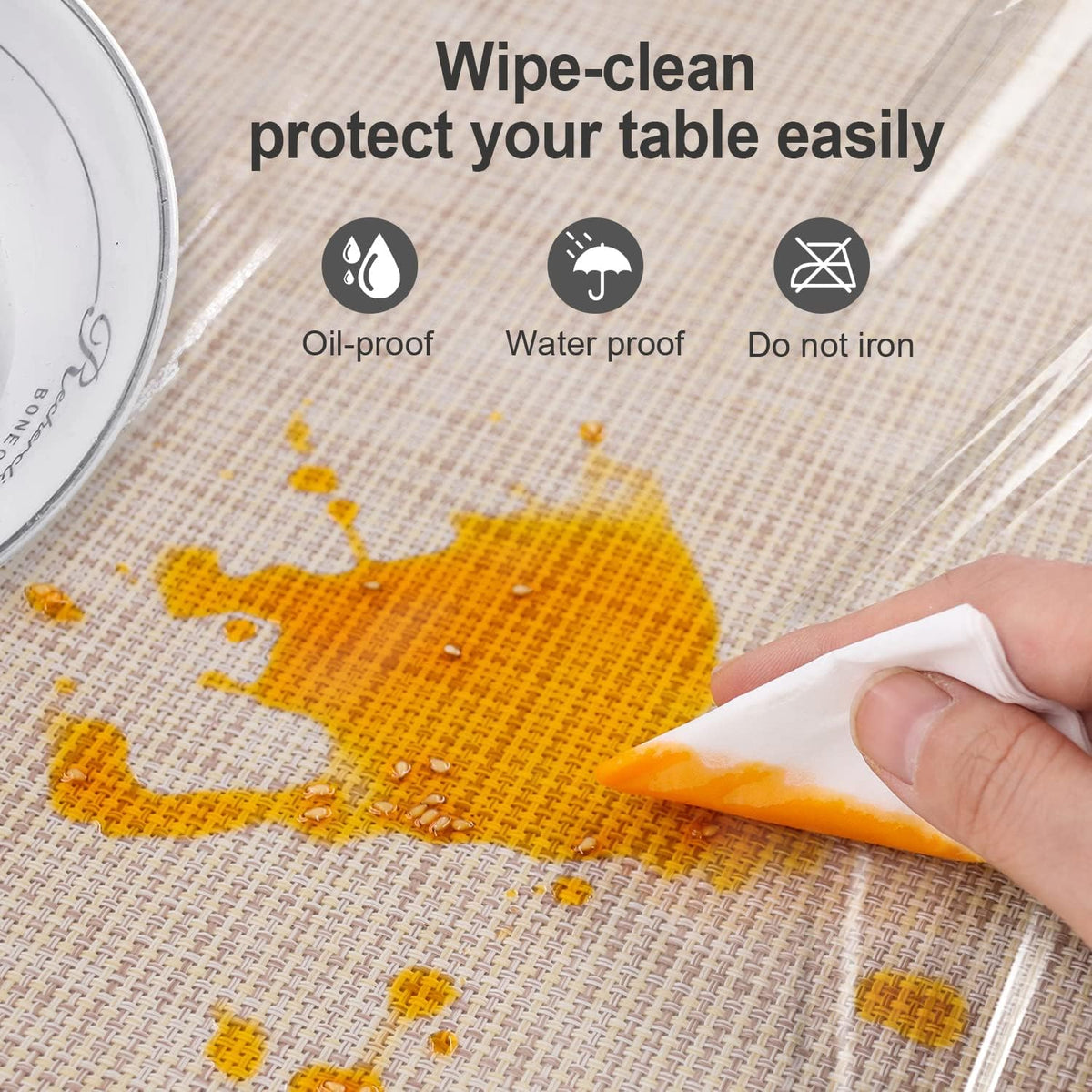 Pioggia flannel-backed protector prevents slipping and wrinkling.