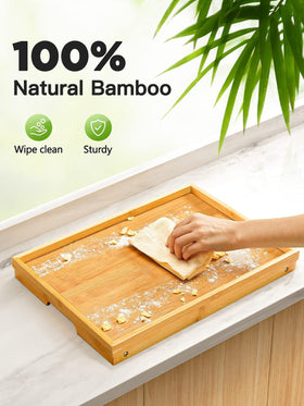 Pipishell bamboo bed tray with built-in carry handles for easy transport.