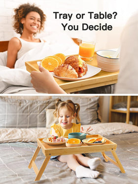 Pipishell bamboo bed tray compact folded stores neatly.