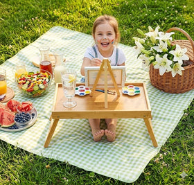 Pipishell bamboo bed tray spill lip helps prevent spills.