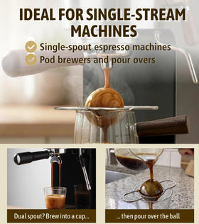 Piticco espresso ball in use over a cup for balanced shots