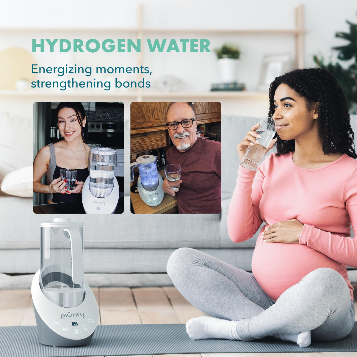PIURIFY hydrogen water pitcher in use for refreshing hydration.