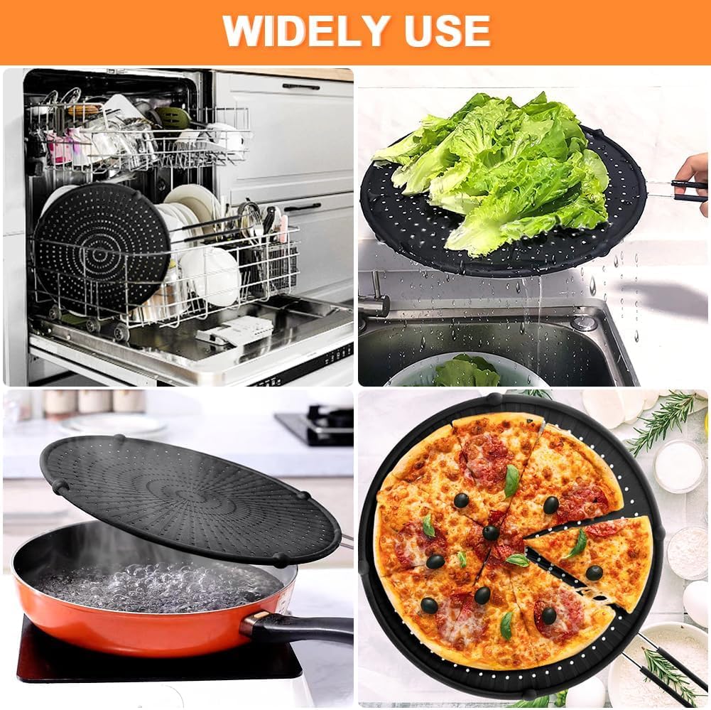 PLACHIDAY multiuse silicone splatter-screen doubles as a draining rack