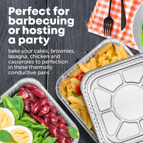 Plastible disposable foil pans 10-pack for quick cleanup after cooking.