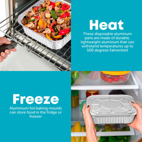 Plastible foil containers with lids keep leftovers fresh for transport.