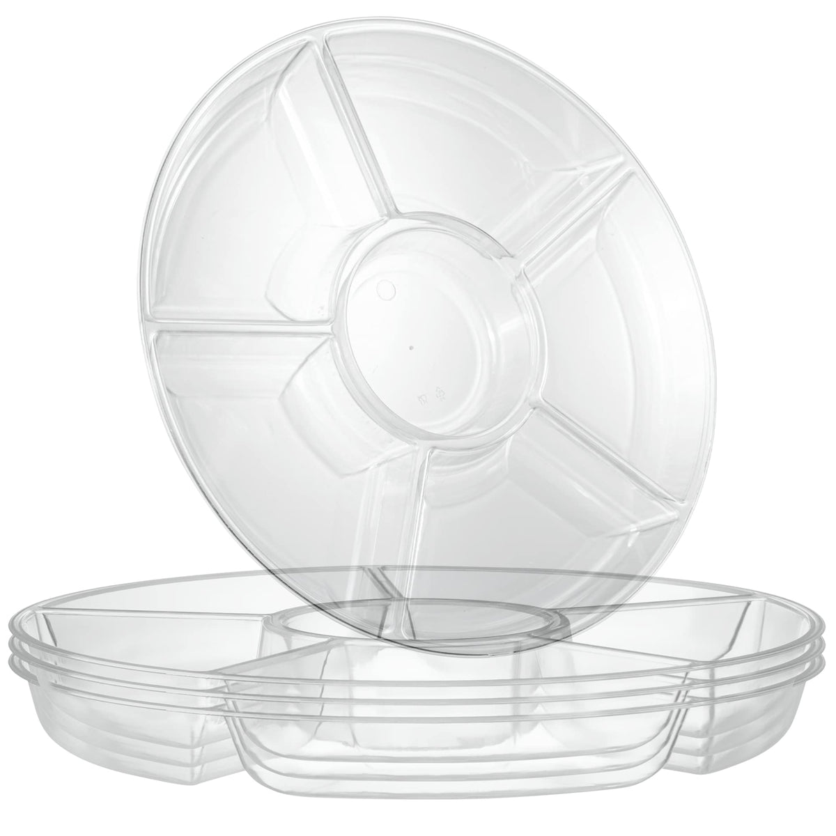Plasticpro 6-section round tray with 2-pack, ideal for appetizers and dips.