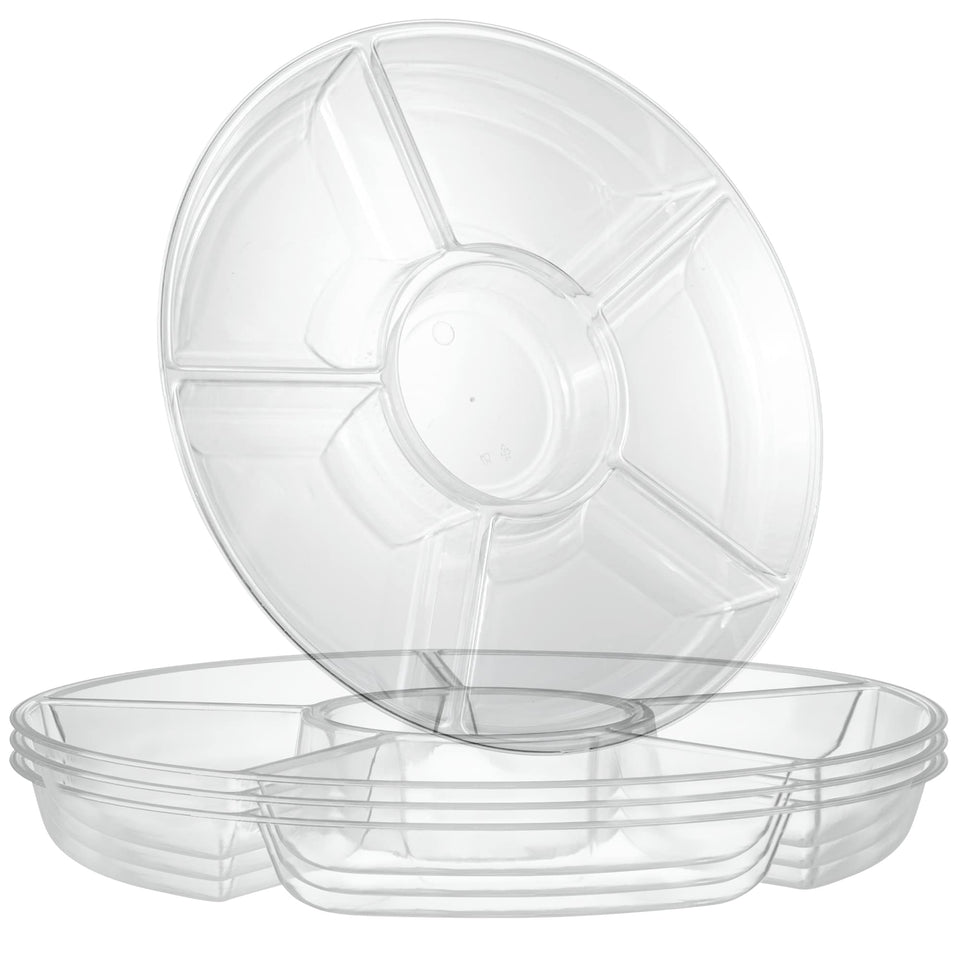 Plasticpro 6-section round tray with 2-pack, ideal for appetizers and dips.