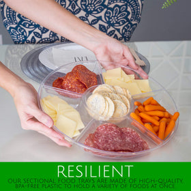 Plasticpro snack platter with six sections for chips, veggies, and dips.