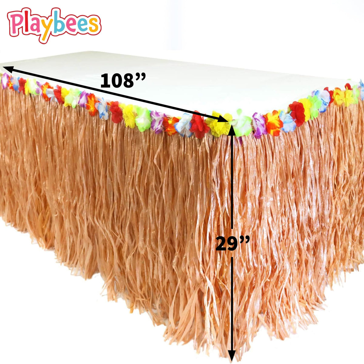 Playbees adhesive-strip secured skirt demonstrating durable on-table fit.