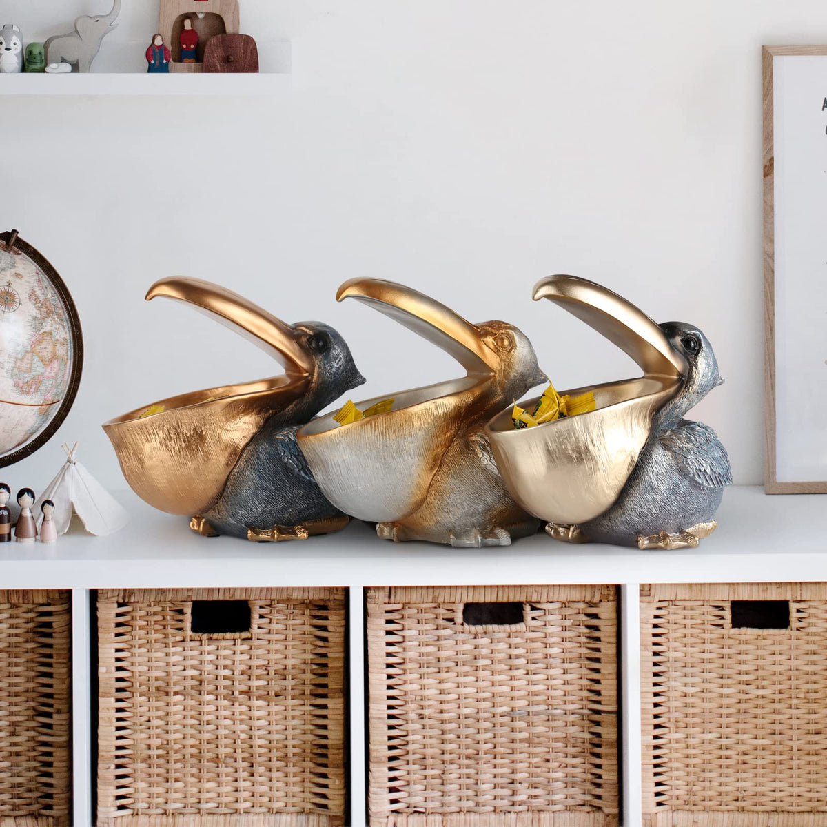 PlivBloom pelican entryway decor adds whimsy and order.