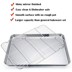 P&P CHEF oven pan with mirror finish and rolled edges.