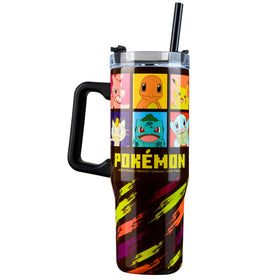 Pokemon insulated tumbler with Pikachu design and sturdy handle for kids on the go.