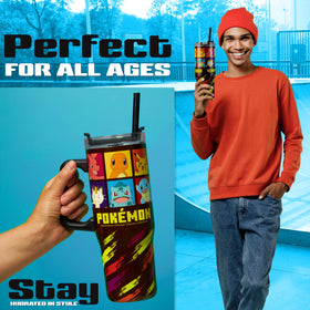 Pokemon insulated tumbler with stainless steel body withstands daily use.