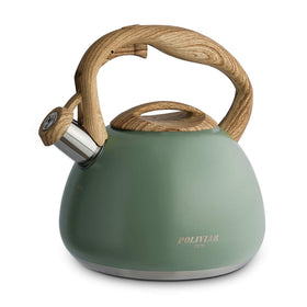 Poliviar Tea Kettle with seaweed green finish and whistle, quick alert while multitasking