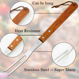 Ponpon meat fork brown handle 33cm offers extended reach for grilling