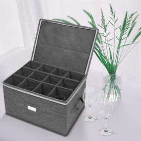 Popoly storage case with dustproof lid keeps delicate glassware clean between uses.