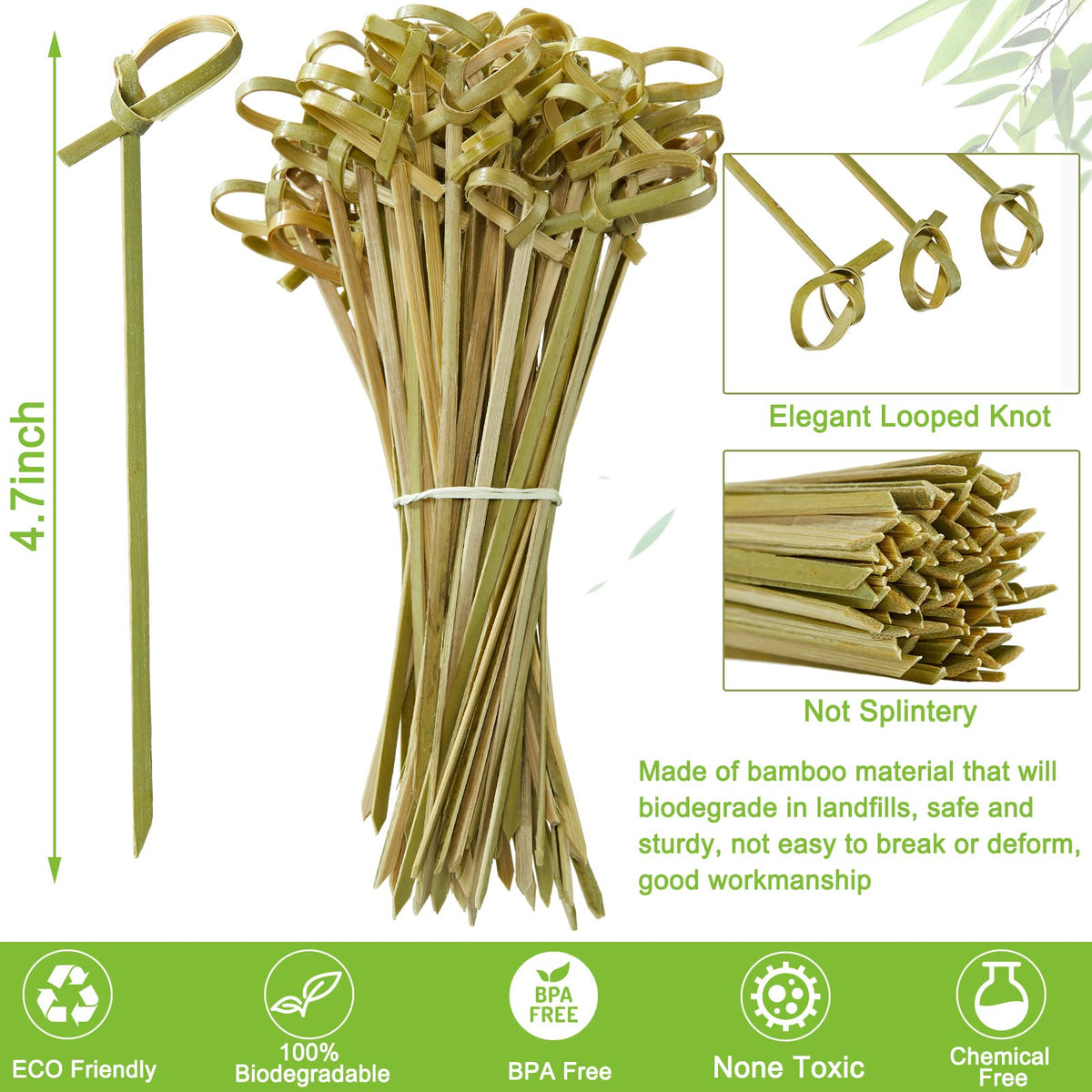 Potchen bamboo picks on a platter demonstrate burr-free, safe-to-hold edges.
