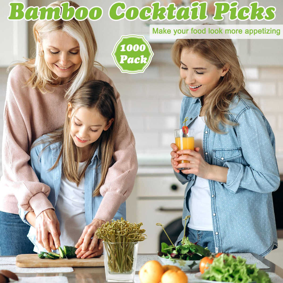 Potchen bamboo picks loop knot close-up emphasizes secure garnish and style.