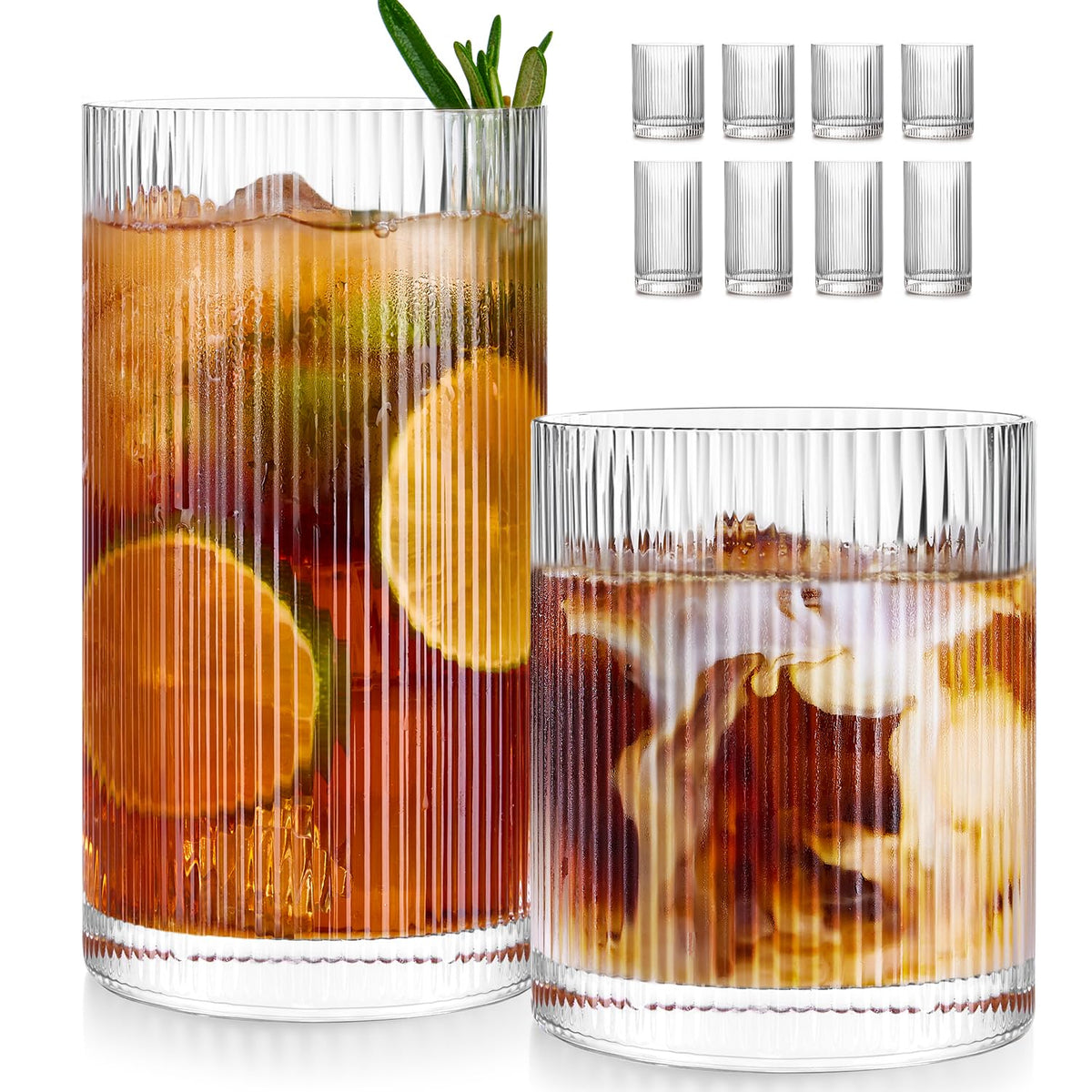 Potdoctor ribbed 17oz highball glass with a secure grip for cocktails.