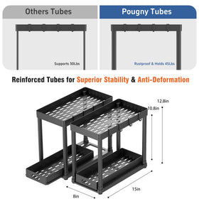 POUGNY anti-slip base provides stable storage for tall bottles under the sink