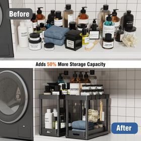 POUGNY bathroom and kitchen storage keeps sponges, sprays and toiletries organized