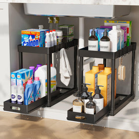 POUGNY two-pack pull-out under-sink organizers keep cabinets tidy and accessible