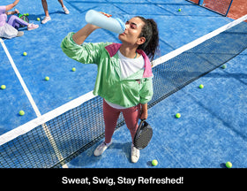 POWCAN bottle shown in gym or classroom setting for daily hydration.