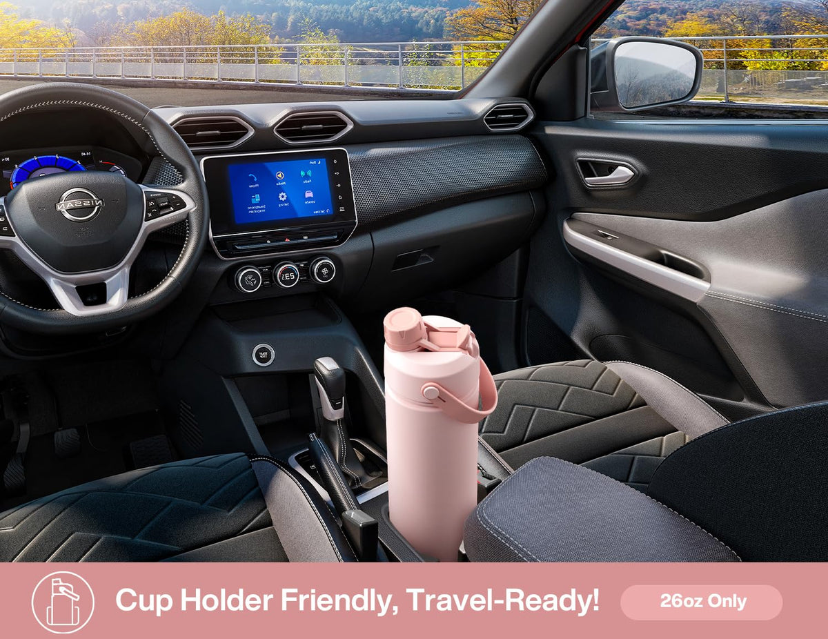 Powcan 26oz bottle uses BPA-free stainless steel for clean taste.