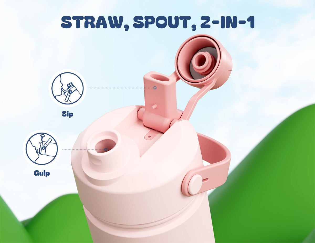 POWCAN 2-pack kids bottle stainless steel body for durable daily use.