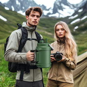 POWCAN bottle shown in gym and outdoor scenes for versatility.