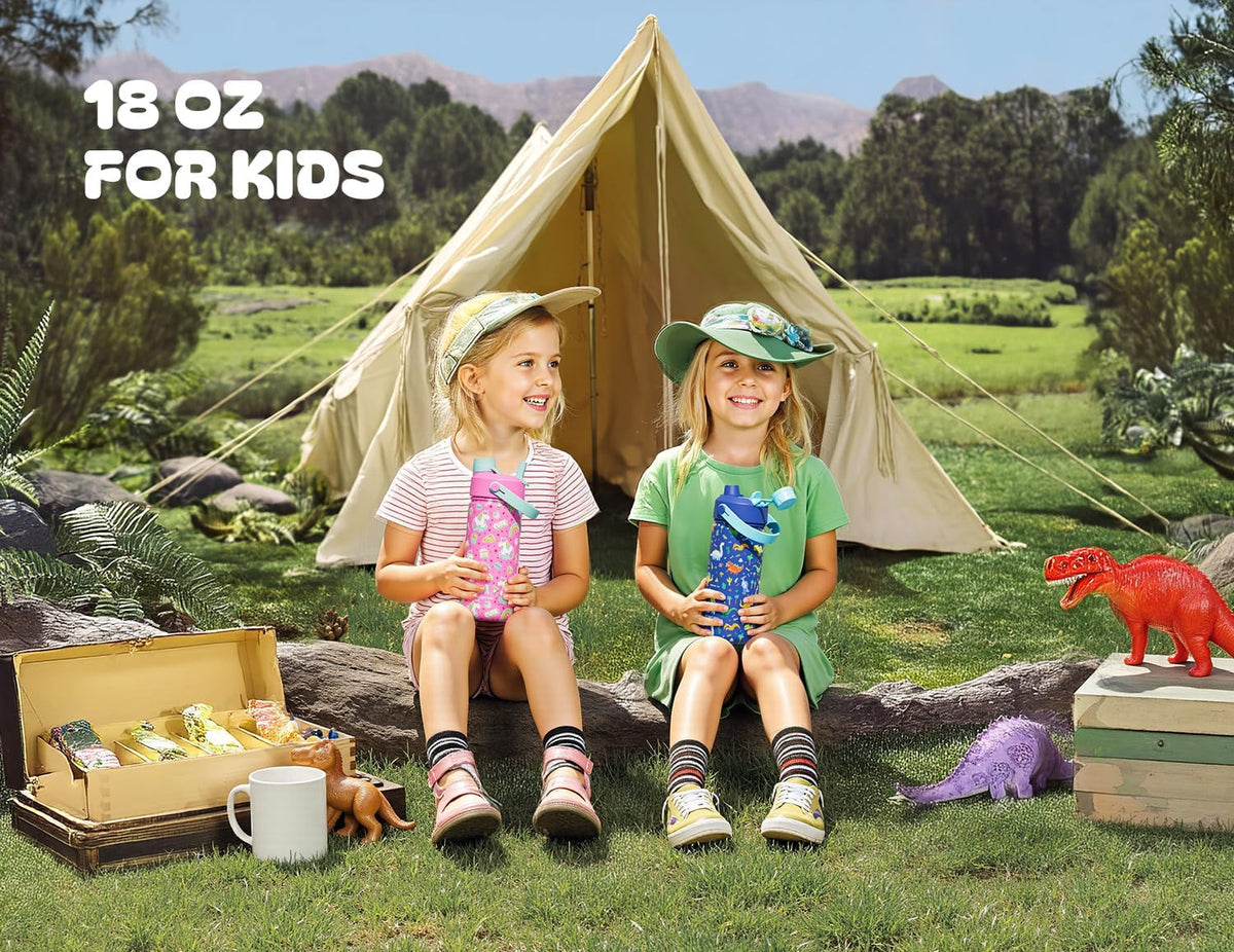 POWCAN dinosaur design boosts kids' hydration during adventures.