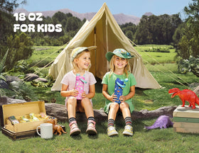 POWCAN dinosaur design boosts kids' hydration during adventures.